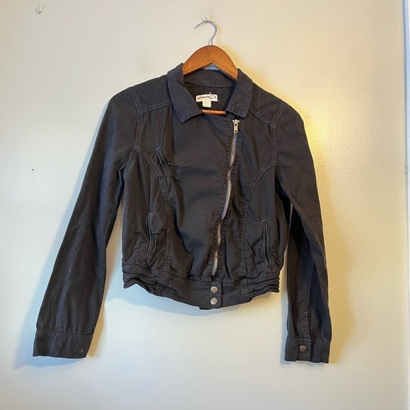 Cotton on black charcoal zip up moto jacket cropped long sleeve collared XL - Picture 7 of 7
